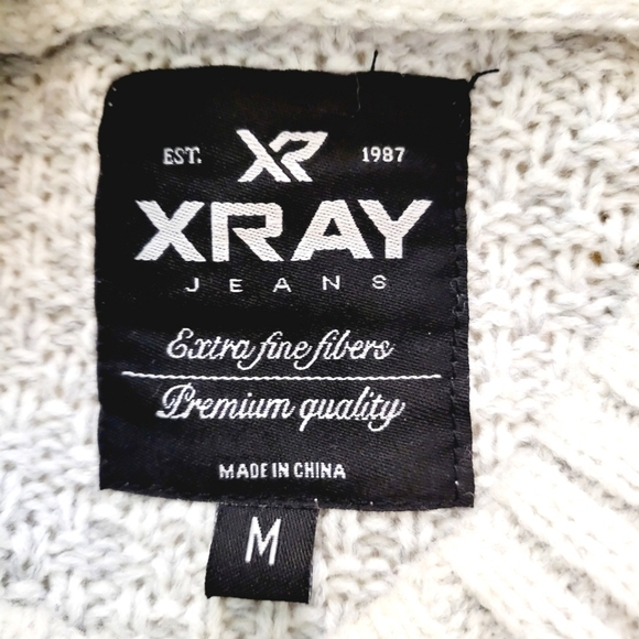 X-RAY Shawl Collar Pullover Sweater Faux Suede Shoulder Patches Oatmeal Men's M - Picture 6 of 10